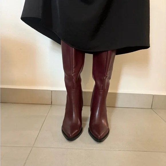 Women's Tall Burgundy Boots - Picture 2 of 4
